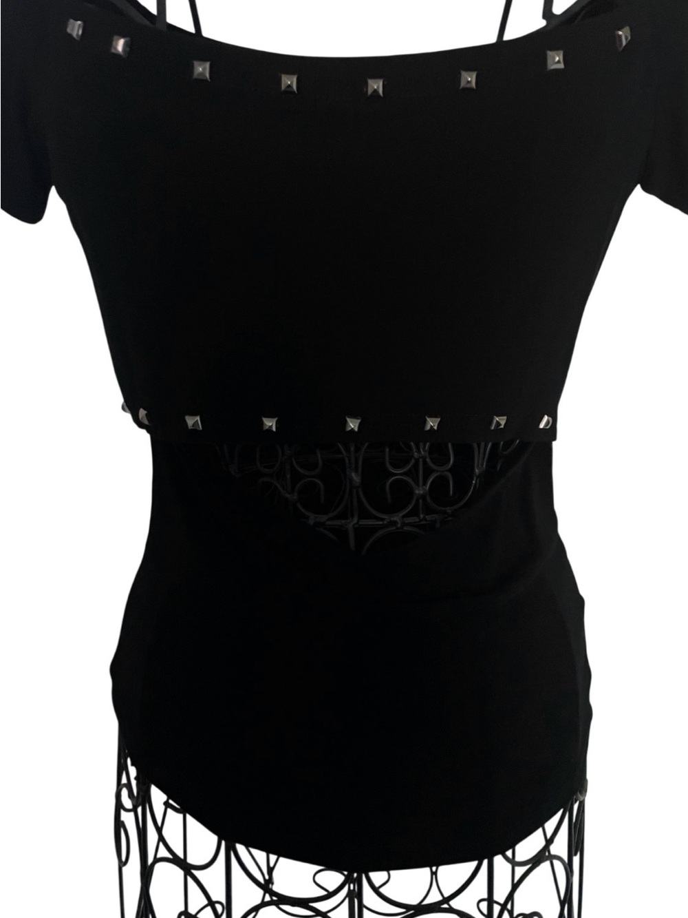 Handcrafted Black Stud-Trim Cut Out 2000s Women's Top - Picture 13 of 14